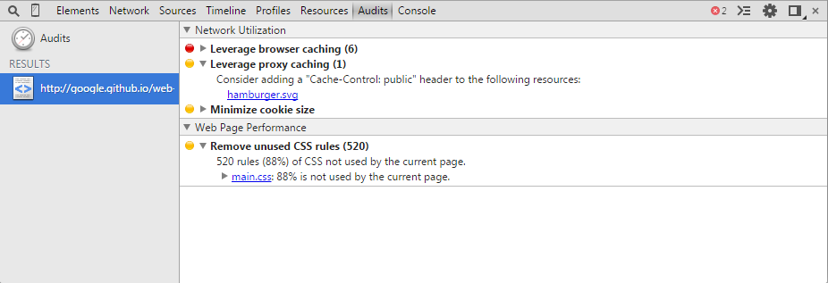 Chrome DevTools Audits panel running a Lighthouse report