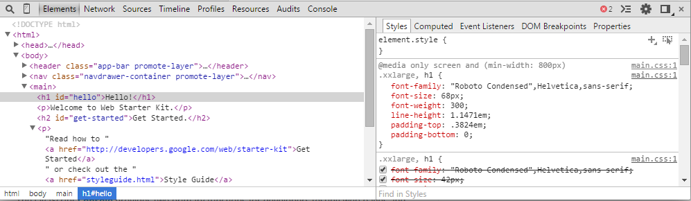 chrome developer tools